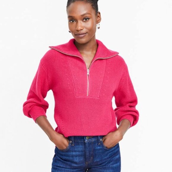 LOFT Pink Ribbed Half Zip Sweater - Small - NWOT - Picture 1 of 8